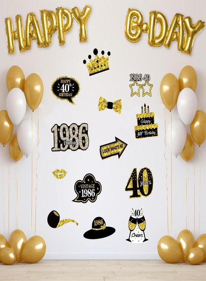 Guiruiy 21Pcs 40th Birthday Decoration Photo Booth Props for Men Women, Funny Black Gold Vintage 1986 40th Birthday Props Kit with Sticks Party Supplies, Cheers to 40 Bday Photo Props Sign Decor - Image 3